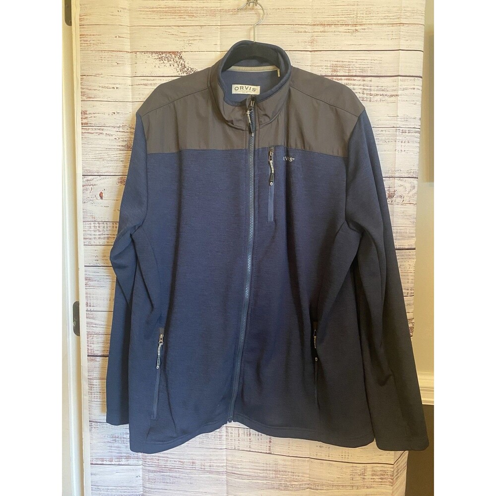 Orvis Men’s Zip Up Jacket Fleece lined Blue Size XL